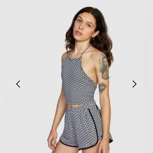 RVCA Upbeat black/white printed halter top size medium